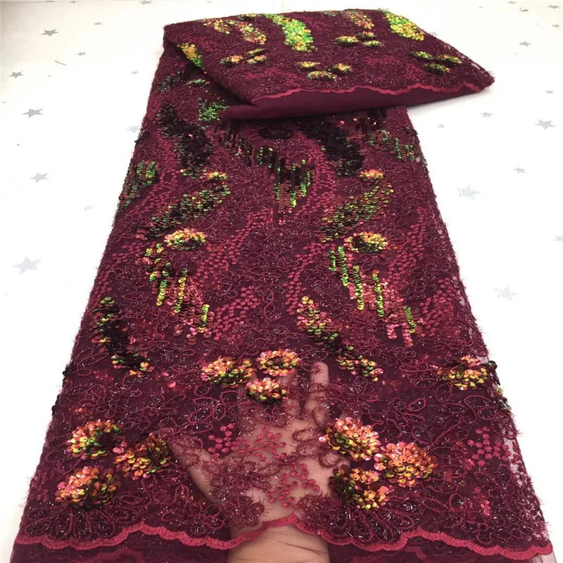 

African 3d flower Lace Fabric 2020 purple High Quality Lace Material With Sequins Green Nigerian Lace Fabrics For Wedding Dress