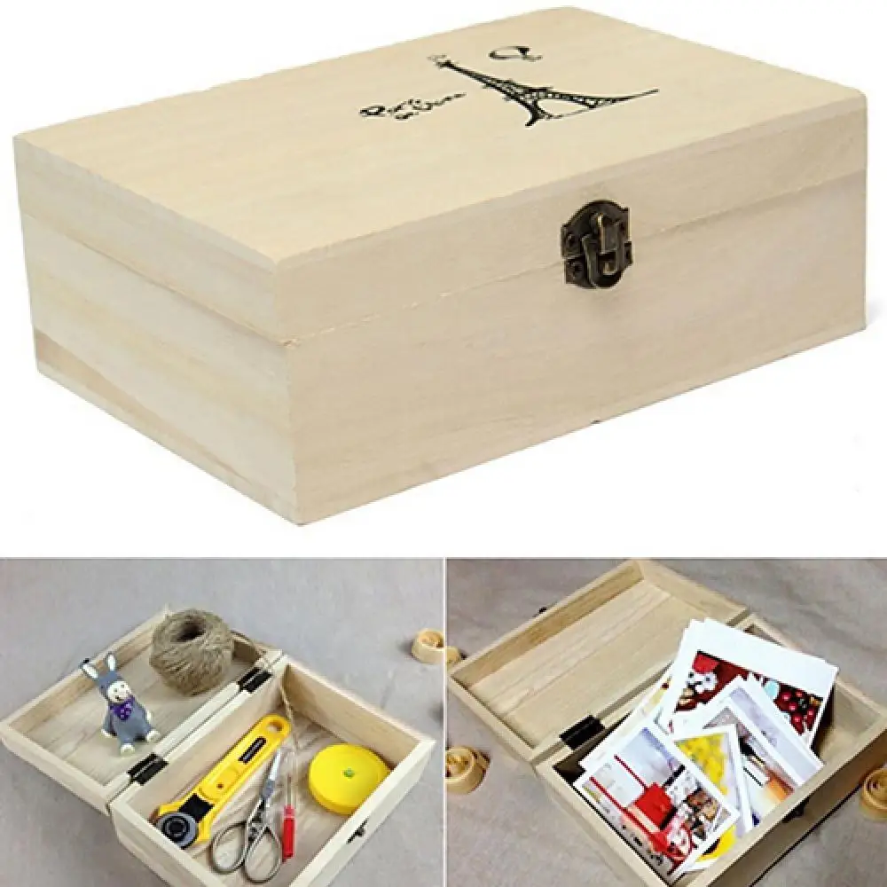 

Plain Unpainted Natural Wooden Tool Storage Box Memory Small Chest Craft Box