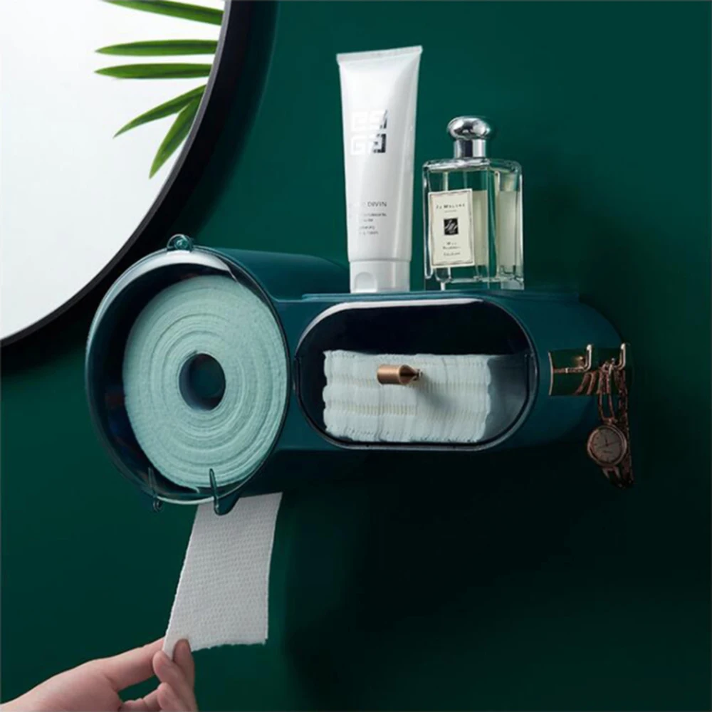 

Multifunction Toilet Paper Holder Tissue Box Creative Wall Mounted Punch Free Waterproof Bathroom Storage Box Tray Organizer L1