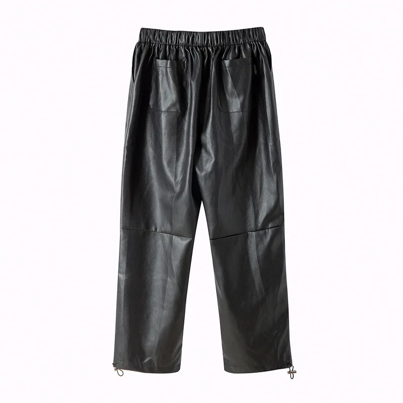 

High Street Fashion Casual Straight Jogger Pants Pu Leather Pants Streetwear Mens Loose Fit Hip Hop Punk Pants Men And Women
