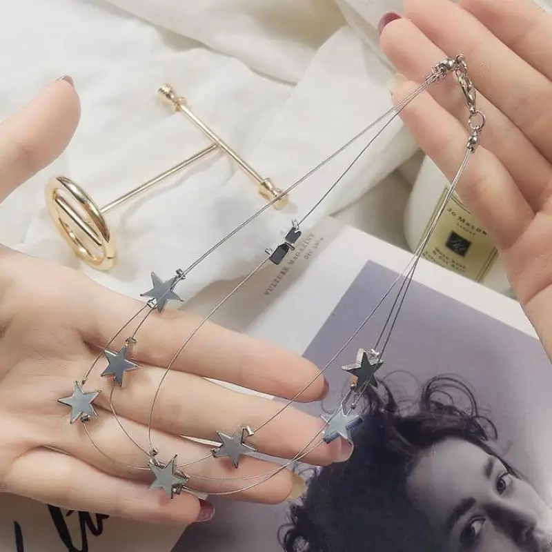 Женское ожерелье с трехслойными звездами модное в европейском стиле 2019 |
