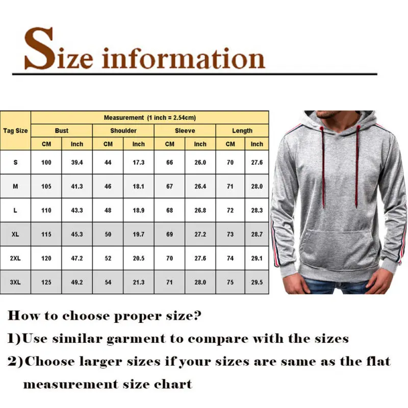 

New Fashion Men's Long Sleeve Autumn Hoodies Slim Fit Casual Big Pocket Hooded Sweatshirt For Male Plus Size