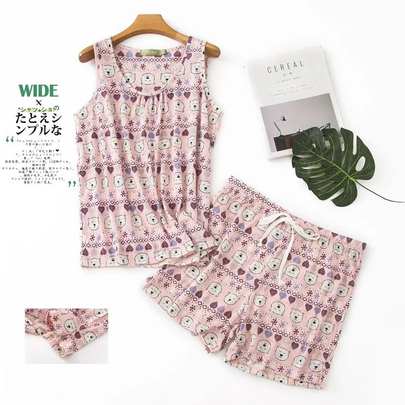 Size Dames Plus Pyama Cotton Print Vest +shorts Summer 2021 Everyday Sleepwear Loose Pajamas For Women Lingerie Soft