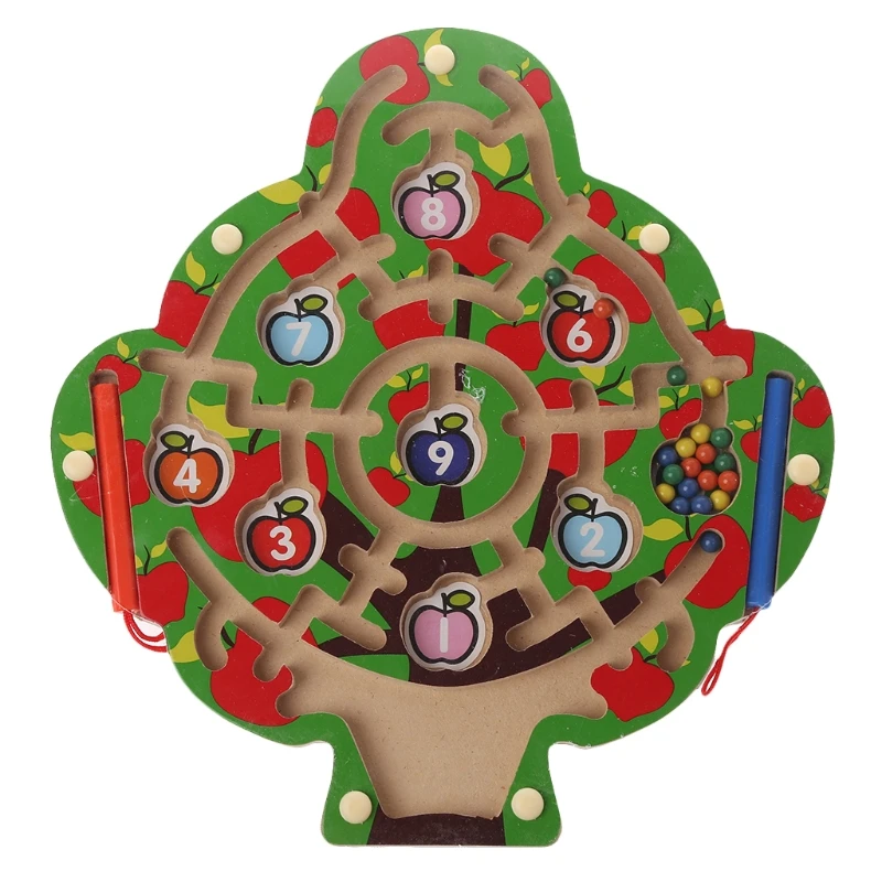 

Apple Tree Wooden Magnetic Pen Maze Game Labyrinth Kids Learning Education Toys
