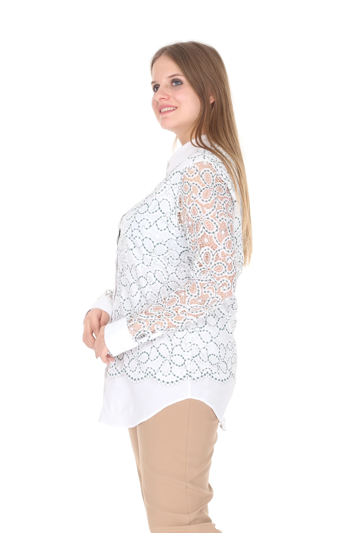 

Lir Women Large Size Lace Long-Sleeve Shirt White L4041