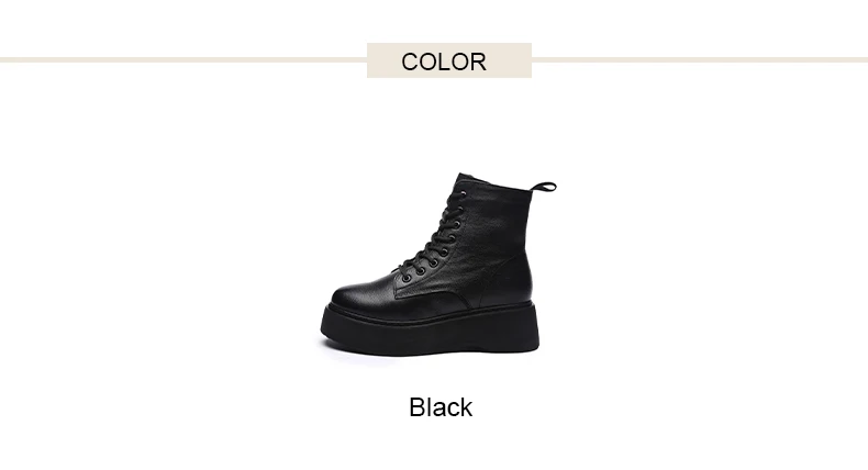 Women Boots Genuine Leather Ankle Boots flat Platform Boots Fashion zipper Thick bottom Black Ladies Shoes