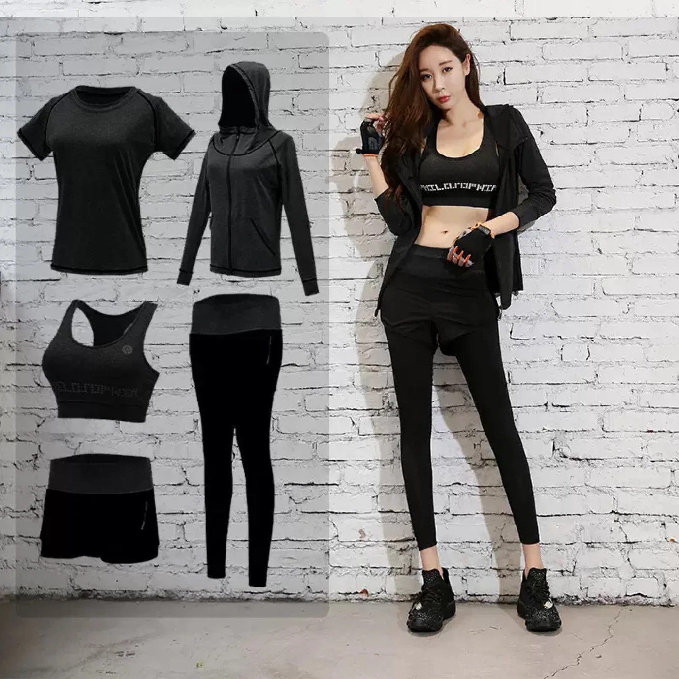 

5Pcs Set Outdoor Running Quick Dry Yoga Clothing Fitness Gym Sets High Waist Pants+Shorts+Bra+T shirt+Coats Women Sportswear