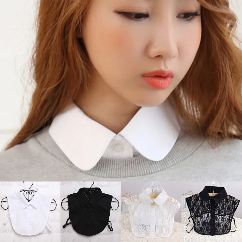 

Women Cotton Lace Detachable Lapel Shirt Fake Collar Solid Color False Blouse Neckwear Clothing Accessories