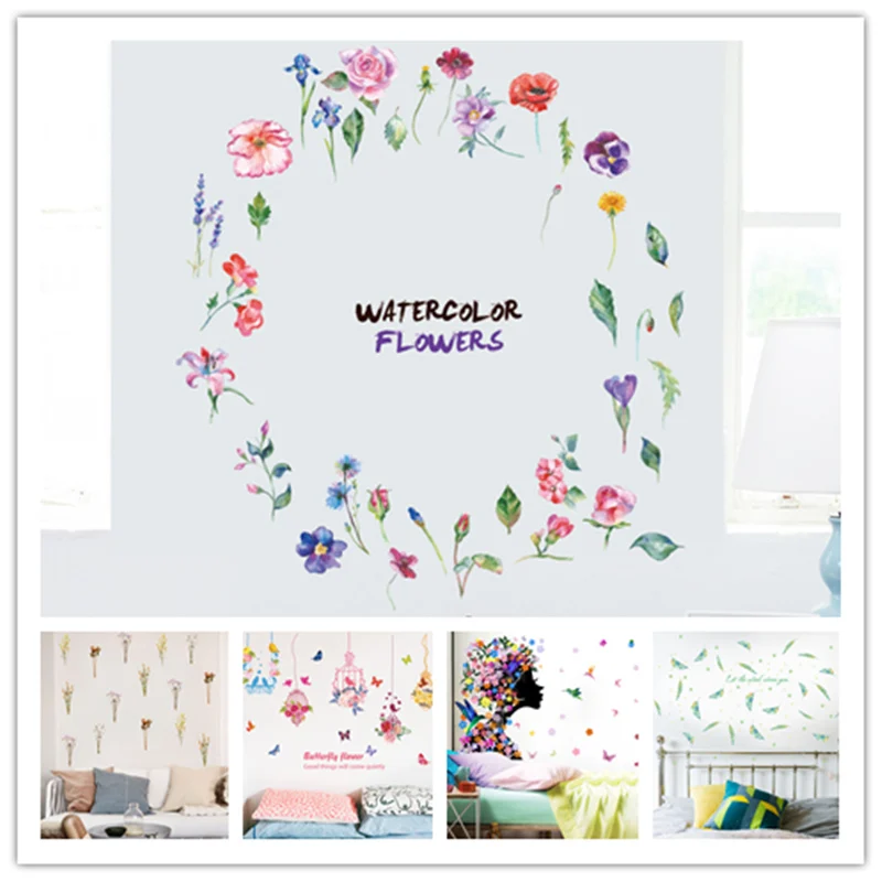 % Новые Мультяшные наклейки цветок птица клетка перо бабочка девушка на стену