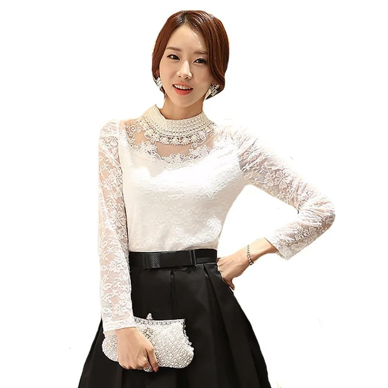 

Новинка, модная блузка с длинным рукавом, рубашки, женские модные блузы с бисером, женские сексуальные кружевные топы, женская одежда