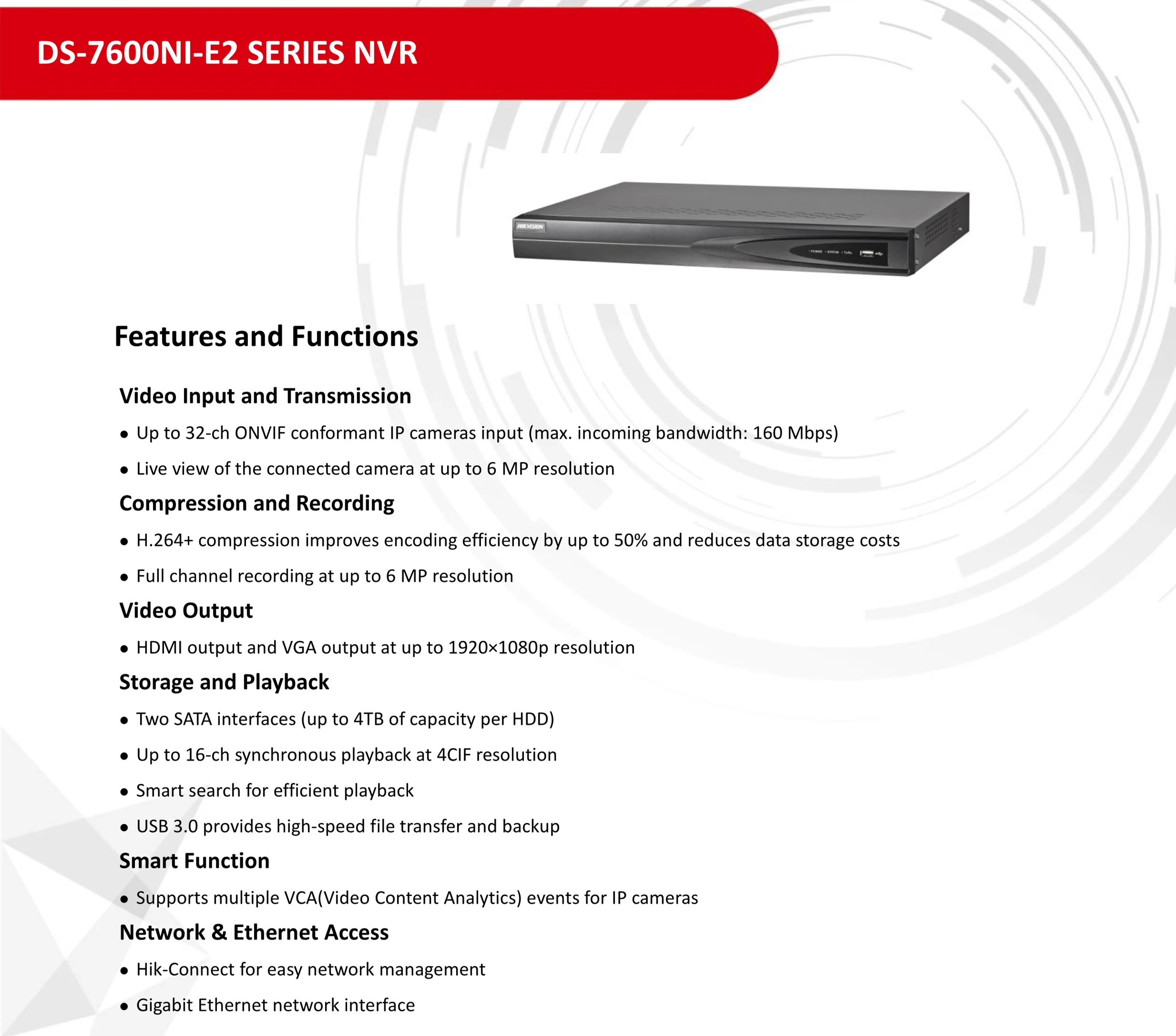 HIKVISION NVR 8CH DS-7608NI-E2 до 6 мегапикселей Запись сетевой видеорегистратор 8CH nvr без POE порта