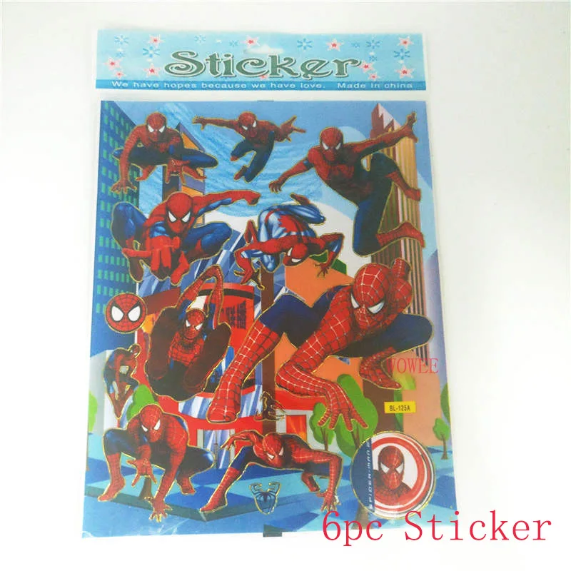 6pc Stickers 6 шт./компл. Человек-Паук Шляпы для вечеринки по случаю Дня рождения детский день рождения поставки "Человек-паук" крышка День Рождения украшения "Человек-паук" бумажные шляпы - Цвет: 6pc Stickers