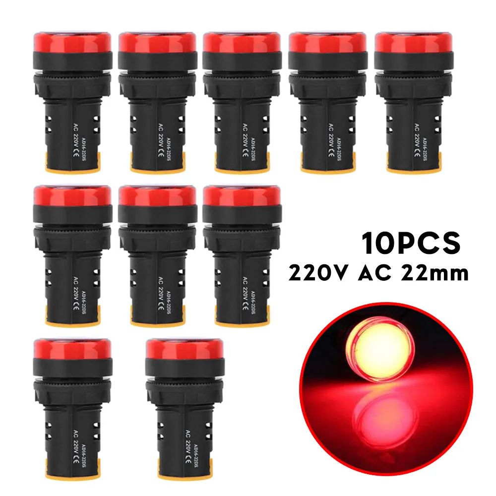 

10pcs 220V AC 22mm Red LED Power Indicator Signal Light AD16-22D/S LED Power Indicator Light Electrical Appliances