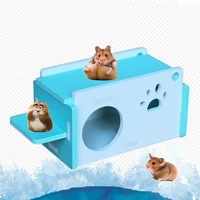 1 pcs wooden hamster hideout house gerbils mice cage playing climbing hut with ladder for small animals ferrets rats sports toy