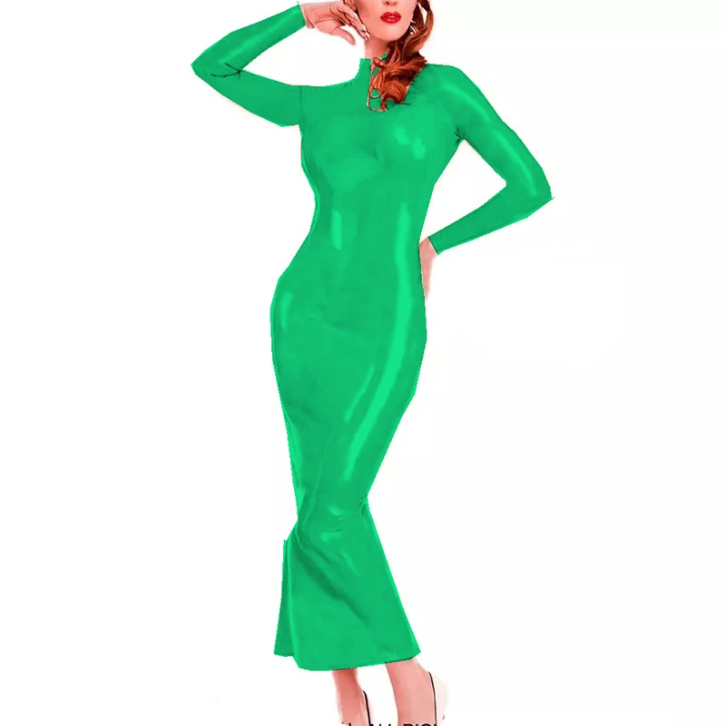 Женское обтягивающее платье с длинным рукавом и ложным воротником длинное