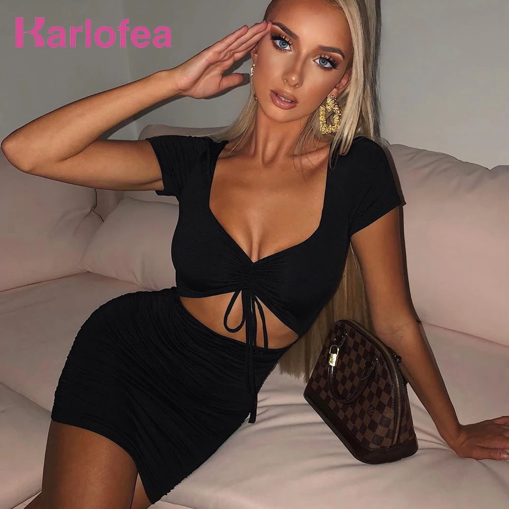 Karlofea женское Новое сексуальное Клубное платье для вечерние с рюшами завязками