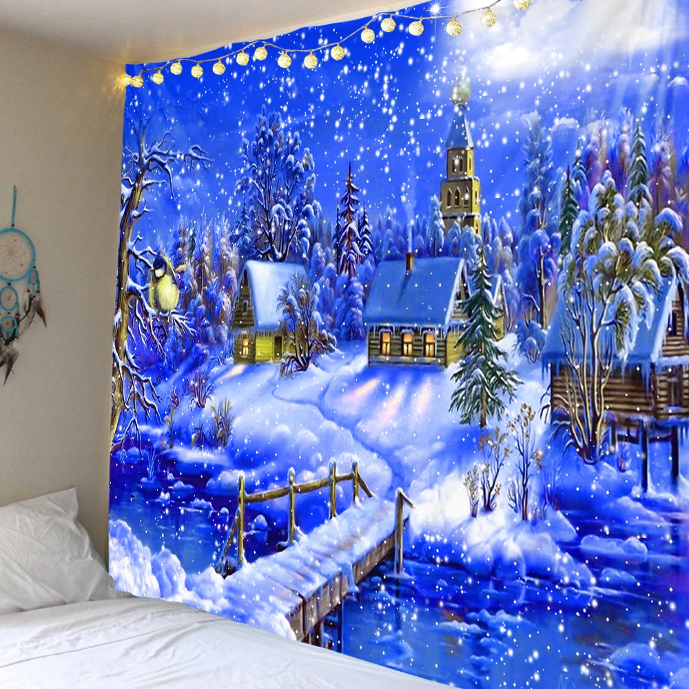 Рождественская снежная ночь масляная живопись деревенский праздник фон