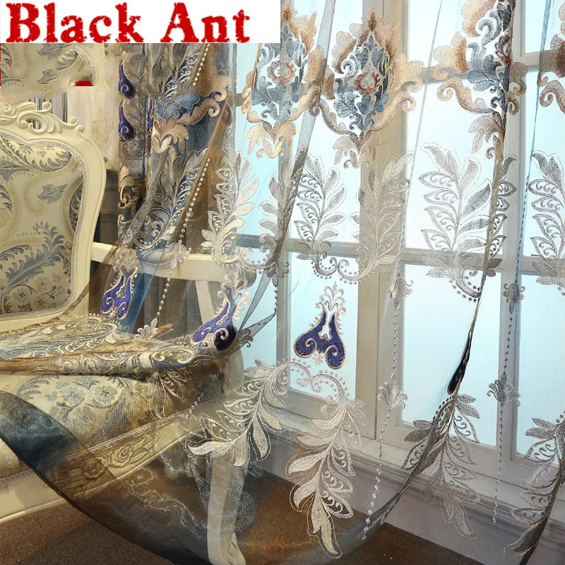 Роскошные синие занавески с вышивкой для гостиной романтичные благородные