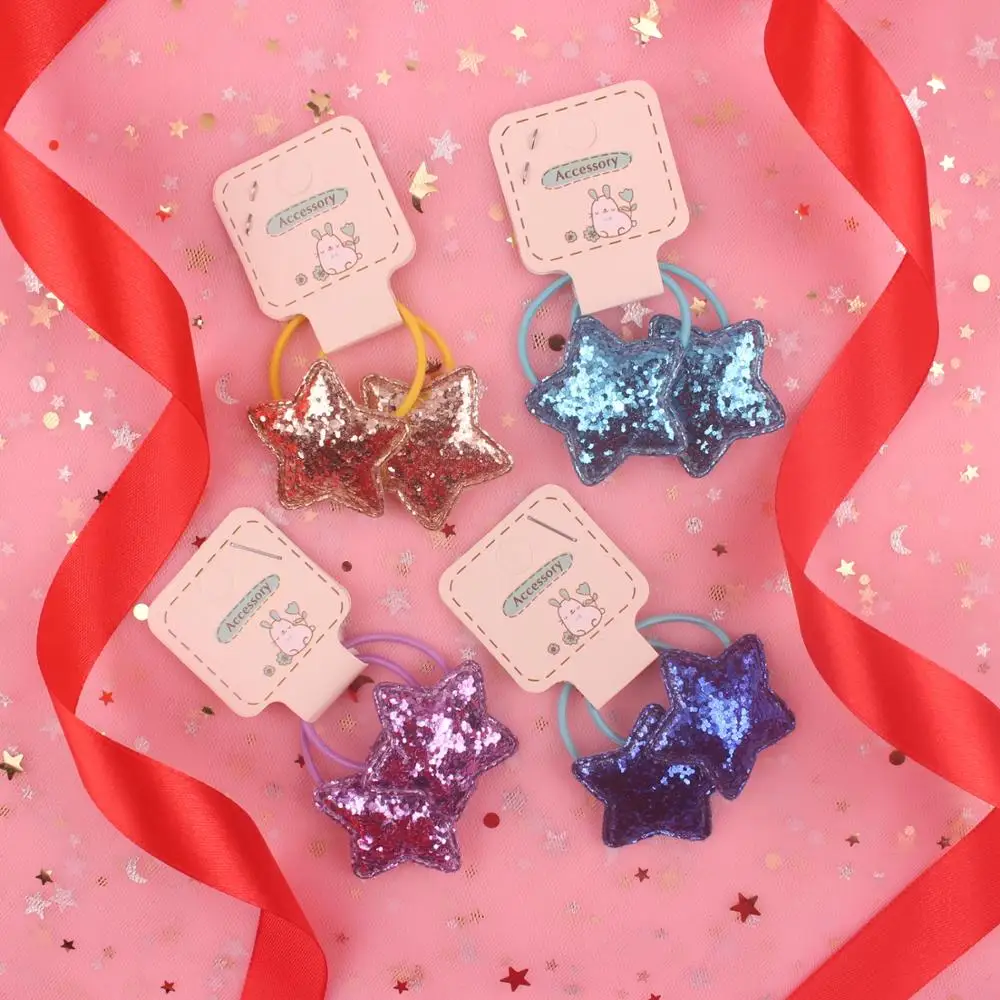 2019 new Glitter powder Star 10 colors beautiful kids rubber band elastic hair bands ponytail holder head rope 2pcs/lot | Детская одежда