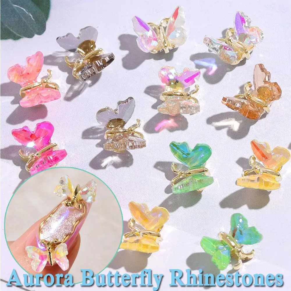 

5Pcs 3D Butterfly Shiny Nail Art Decorations Semi-transparent Holographic Crystal Rhinestone DIY Aurora Manicure Accessories
