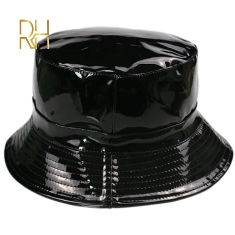 Черная блестящая кожаная однотонная Панама рыбацкая шляпа ручной работы