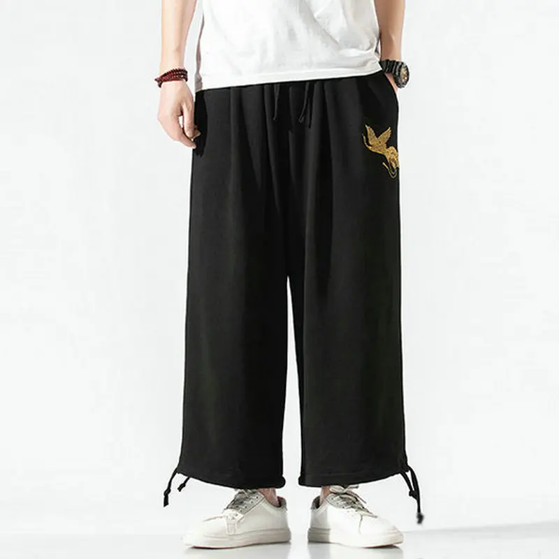 

2021 Men's Embroidery Harem Pants Autumn Men Jogger Sweatpant Streetwear Loose Casual Ankle Length Trousers Male Big Size 5XL