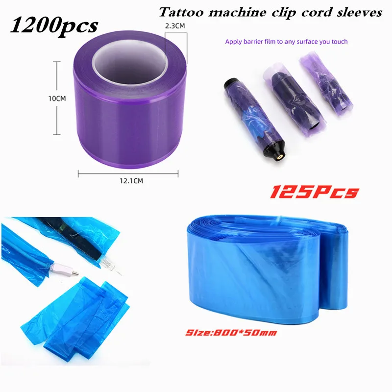 

125/1200pcs Tattoo Accessory Machine Disposable Purple/Blue Tattoo Clip Cord Sleeves Bags Covers For Tattoo