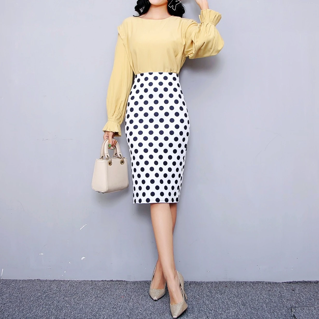 

Summer Women Polka Dot Pencil Skirt 2021 Floral Print High Waist Slim Skirts Young Girl Large Size Japan Female Party Jupe