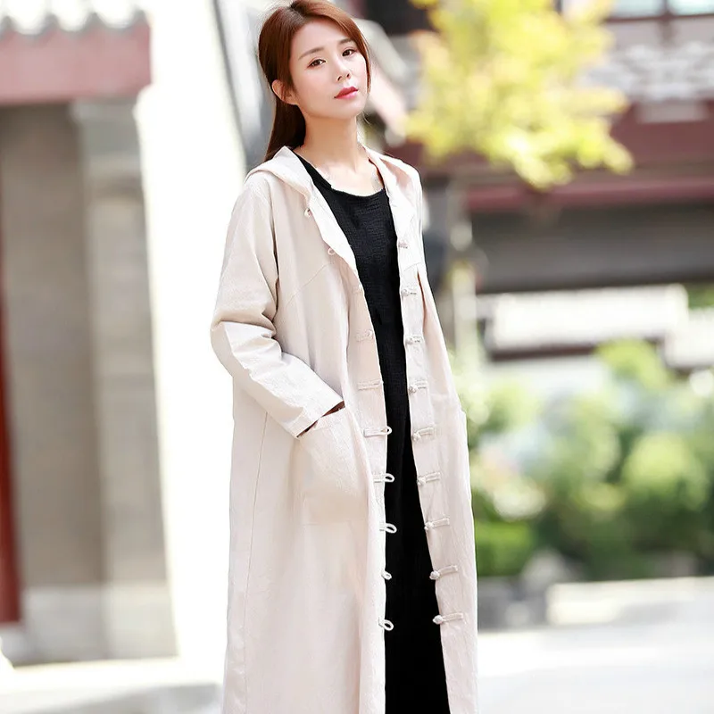 Женский Длинный Тренч из хлопка и льна белая винтажная ветровка в стиле ретро с