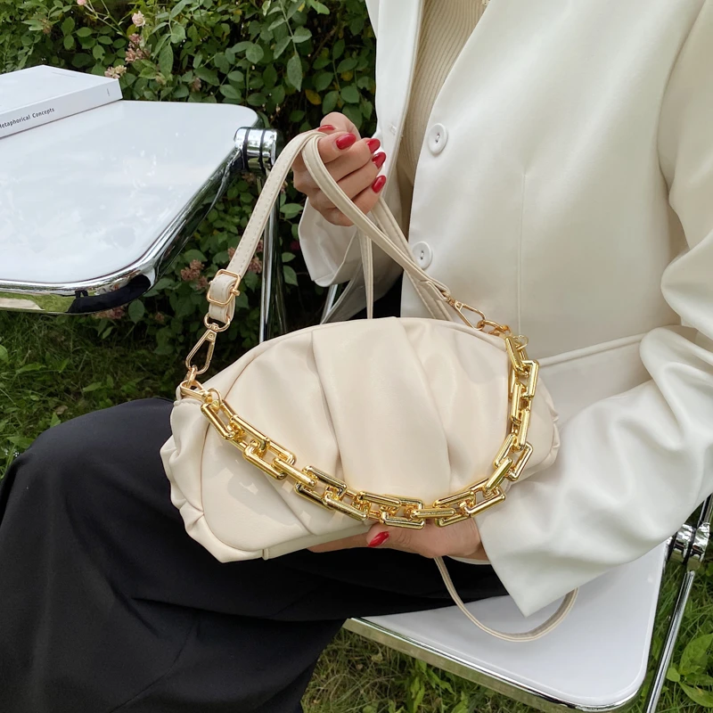 

Thick Chain Folds Small Soft PU Leather Crossbody Shoulder Bag for Women 2021 Designer Clutch Summer Purses and Handbags Female