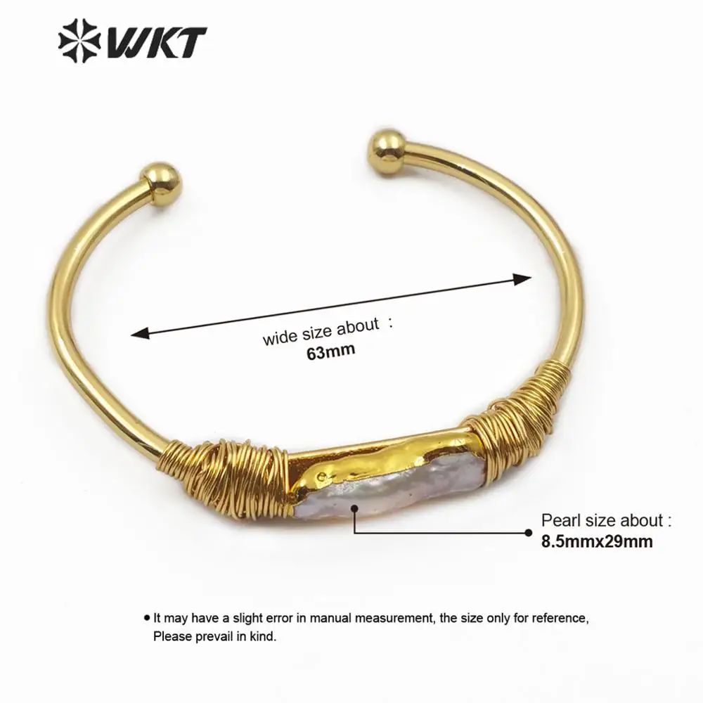 WT-B489 WKT натуральный жемчуг проволока обернутый браслет золотой ободок неровный жемчуг браслет Женская мода Шарм браслет ювелирные изделия