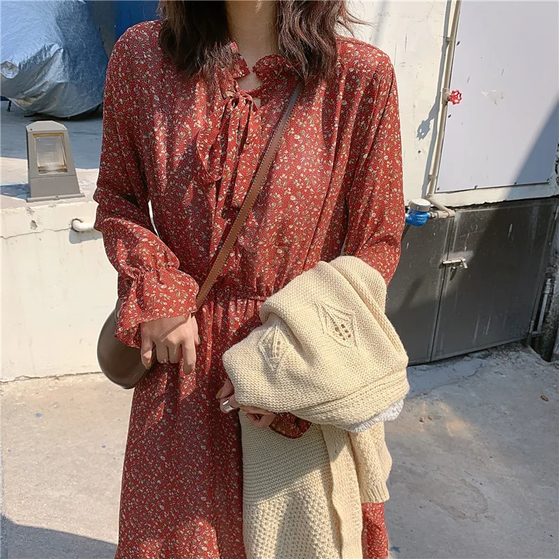 Женское шифоновое платье весна-лето 2020 новое модное женское винтажное с длинным