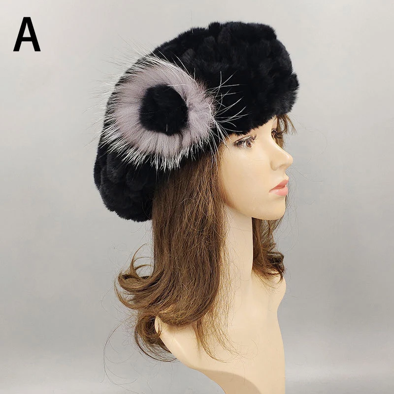 Новинка Женская Шапка-бини вязаная женская из 100% натуральной кожи женские зимние