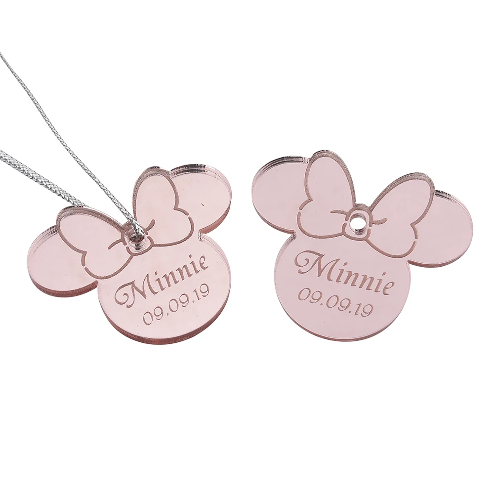 Style7 Pink 10 шт. персонализированные гравированное зеркало Минни Маус надписи имя карты метки ребенок душ украшение для вечеринки в день рождения 40 мм логотип - Цвет: Style7 Pink