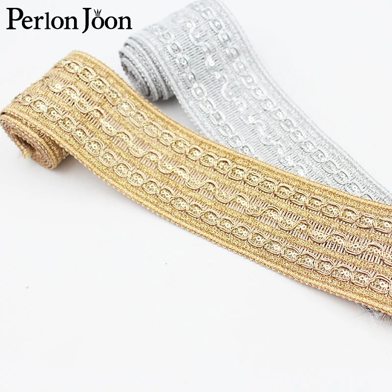 

5 yards 55mm wide gold thread and silver thread sequins clothing shoes and hats home decoration lace webbing