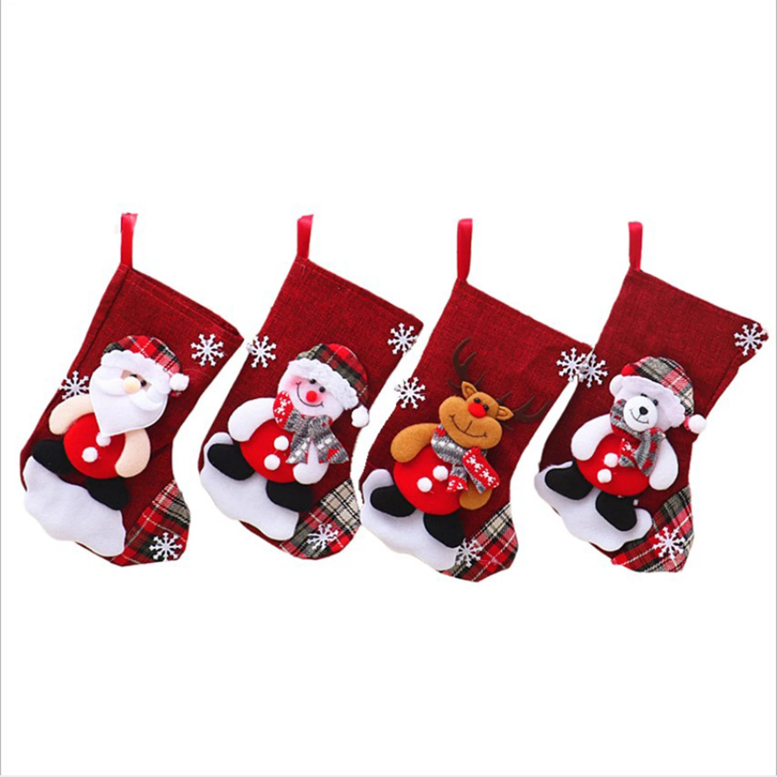 

Искусственные рождественские красные носки, праздничные украшения, игрушка Санта-Клаус, снеговик, чулки, украшение для елки, 4 стиля