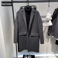 british style korean mens new slim plaid vintage woolen coat turn down collar single button straight casual overcoat male