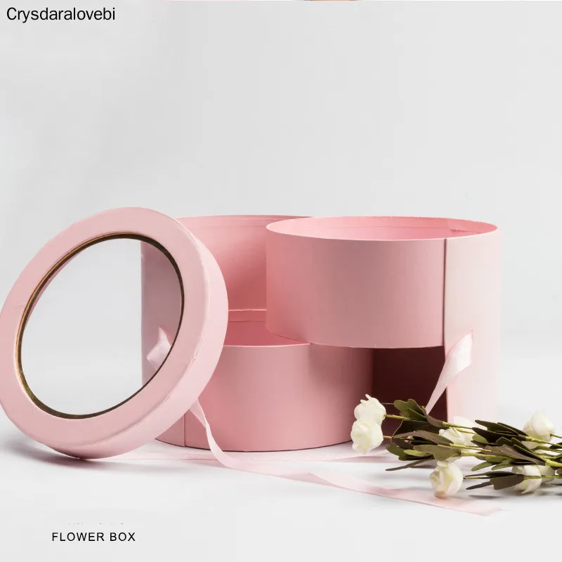 

Double Layer Round Flower Paper Boxes Rose Bouquet Gift Packaging Cardboard Box With Ribbons Decor Paperboard Bouquet Boxes Dec