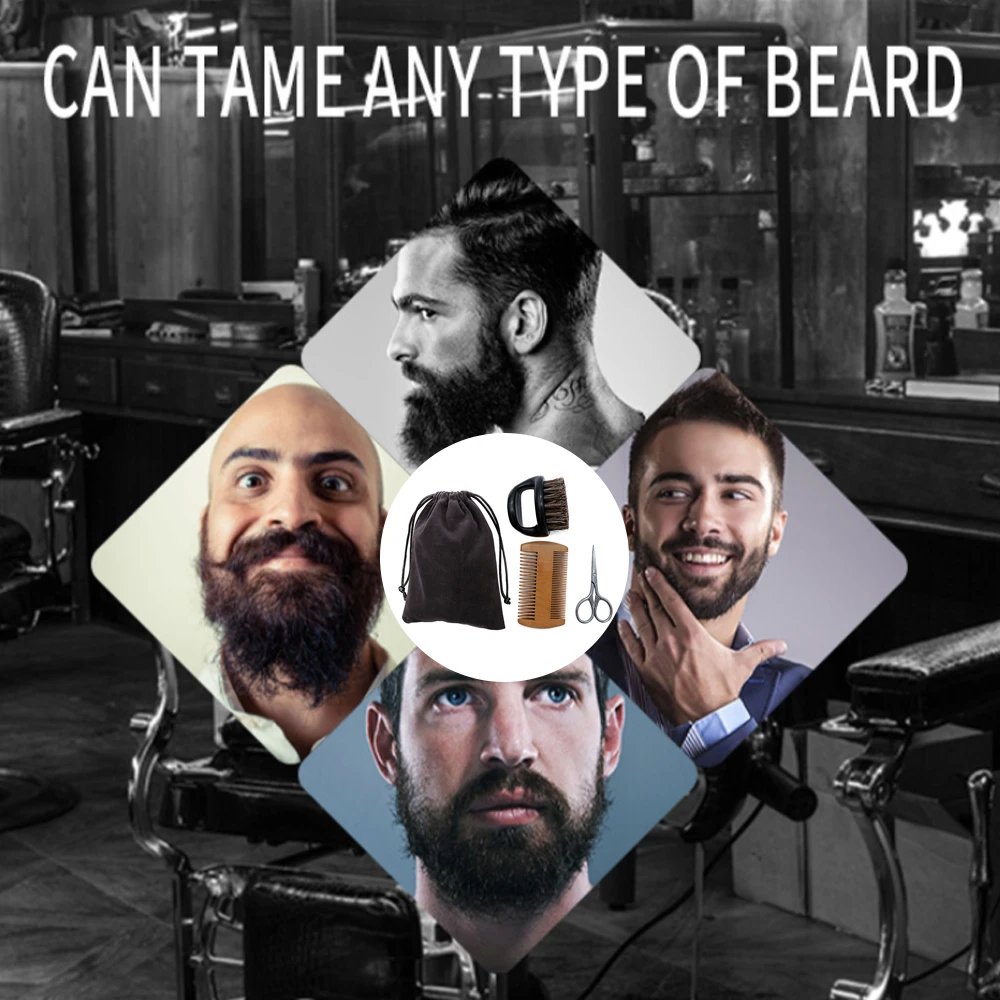

3Pcs/Set Men Beard Grooming Kit Mustache & Beard Styling Tools Beard Brush Bead Comb Beard Scissors Beard Care Set Men Gift