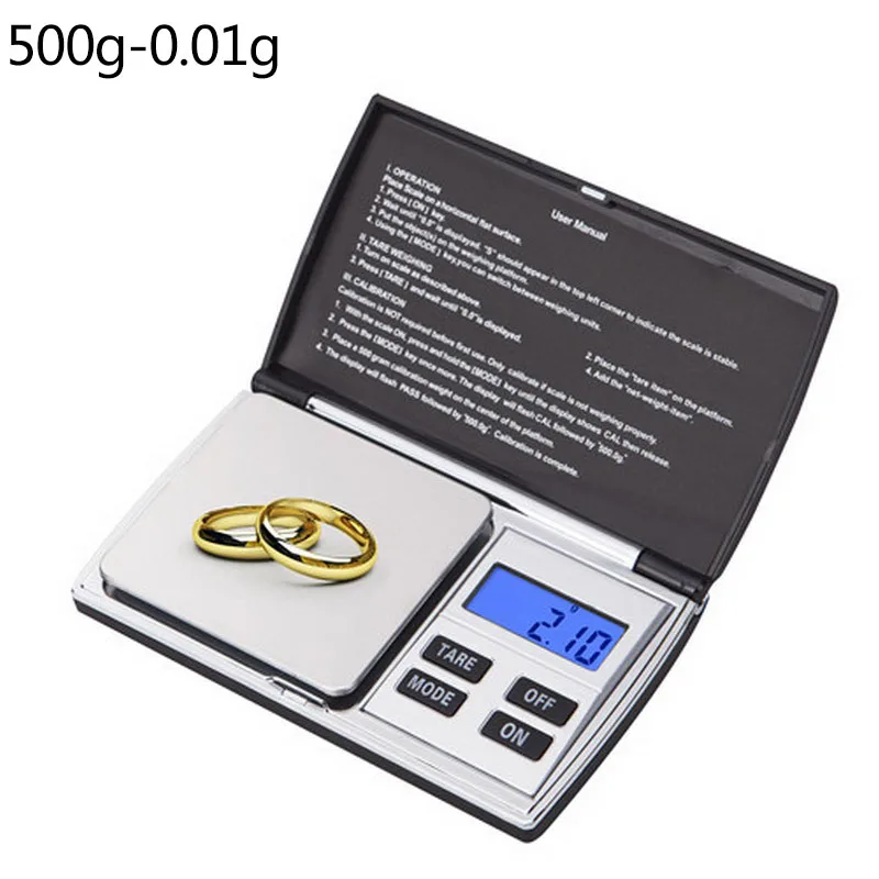 500g-0.01g Портативный ювелирные изделия высокоточные весы 100/200/300/500/1000g 0,01/0,1g Мини грамм весы Карманные электронные весы для ювелирных изделий для Кухня - Цвет: 500g-0.01g