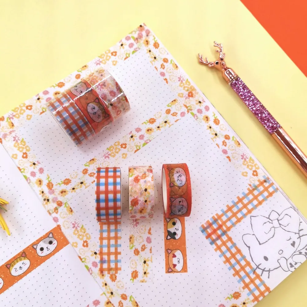 

Washi Tape Set Cartoon Cats Flora Gingham ScrapbookingMasking Tape DIY Adhesive Deco Tape
