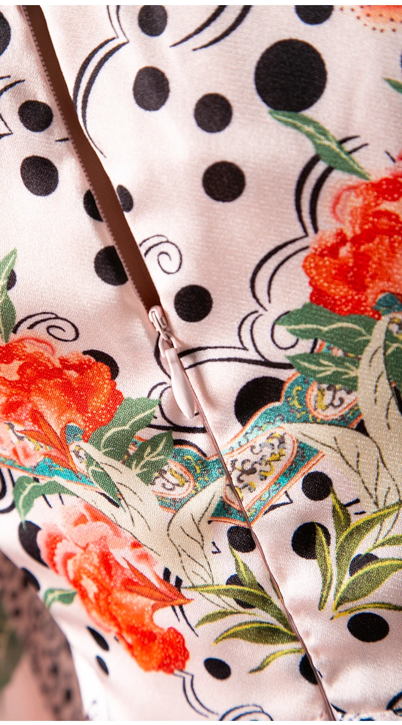 

New Top Quality 2021 Autumn Runway Long Dress Women Stand Neck Charming Floral Print Long Sleeve Pleated Dress Vestido De Festa