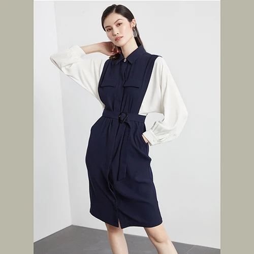 

Casual 2019 Fashion Korean Women Dresses Pocket A-line Vestidos De Fiesta High Waist Brief Patchwrok Vintage Dress