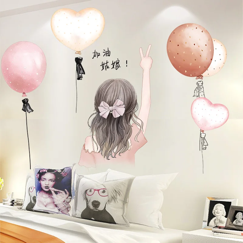 

[SHIJUEHEZI] Cartoon Girl Wall Stickers DIY Balloons Mural Decals for Kids Bedroom Baby Rooms Children Nursery Home Decoration