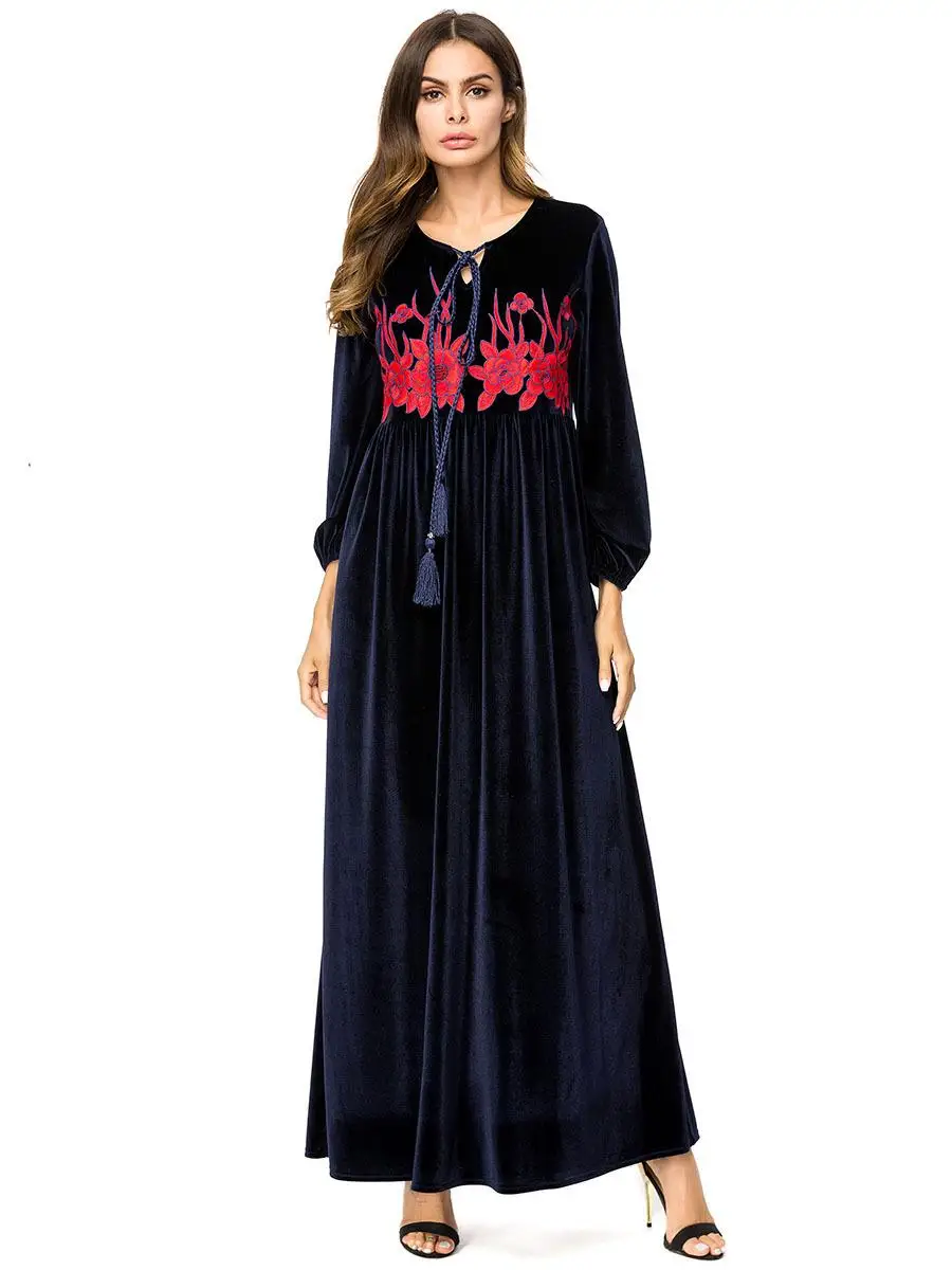 Женское бархатное платье макси с круглым вырезом 3 цвета | Тематическая одежда и