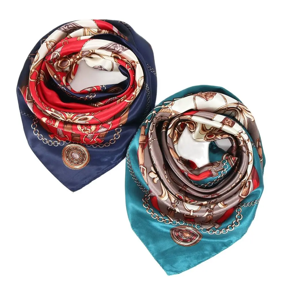 

90*90cm Fashion Head Scarf Women Shawl Silk Satin Hijab Female Bandana Square Ladies Foulard Hair Wrap Pareo Headcloth Kerchief