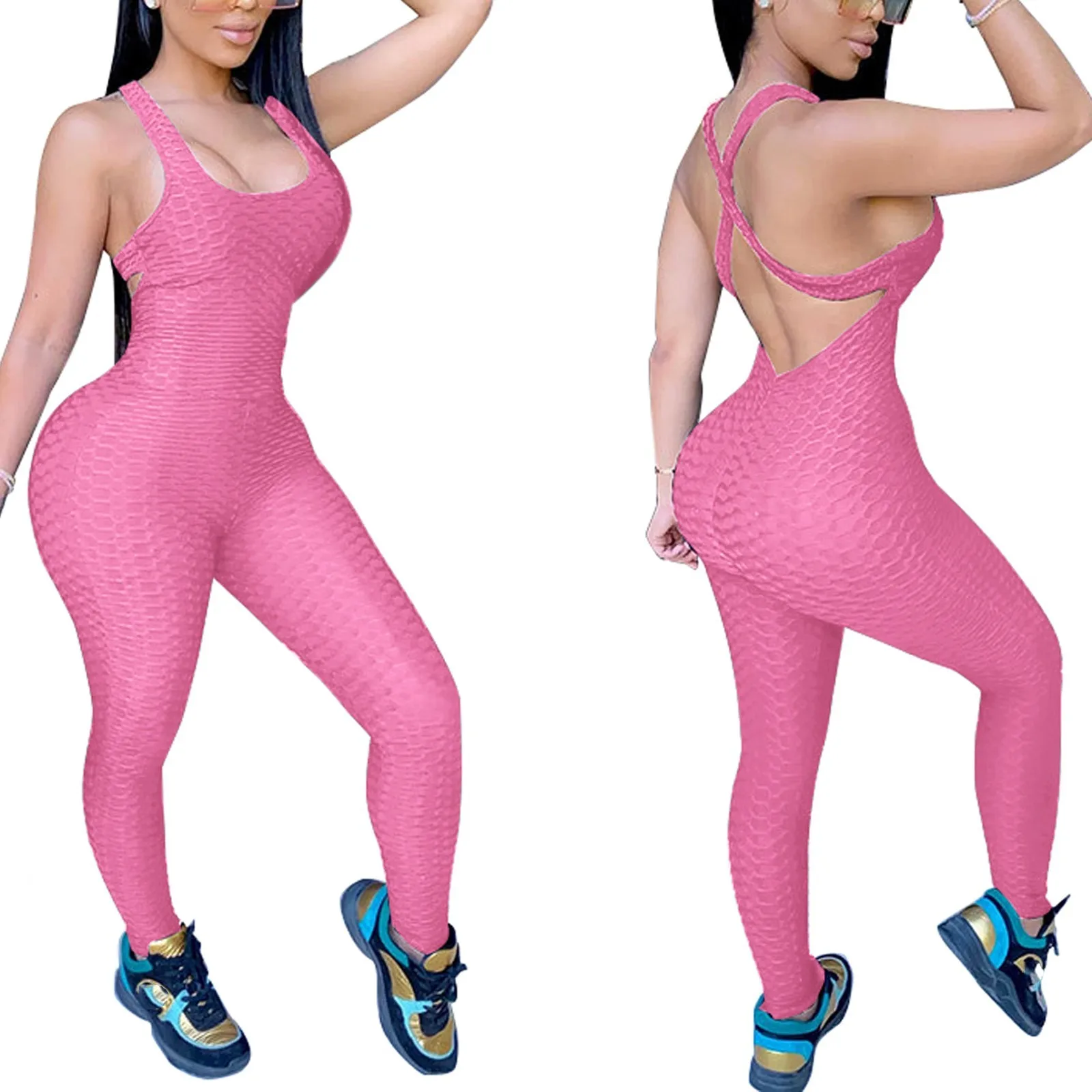

2021 Sexy Women Sports Yoga Set Siamese High Waist Pant Jumpsuit Fitness Tracksuit Backless Gym Set Women's Pants Sportswear