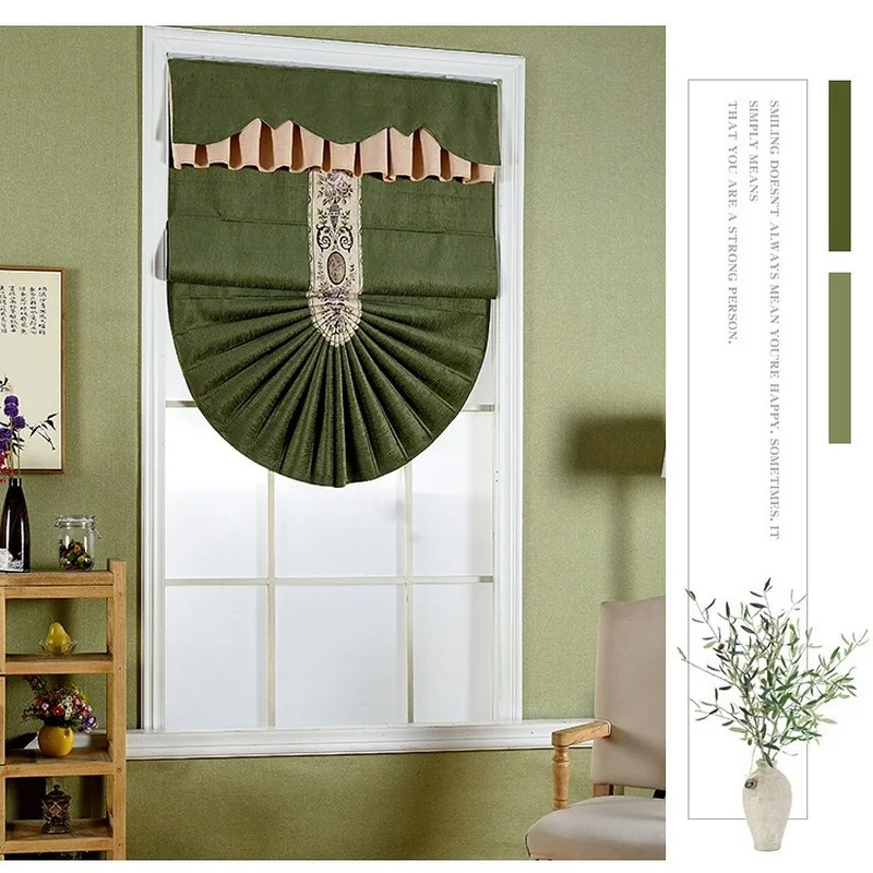 

Luxury European-style Blinds for Living Room Balcony Dining Room Kitchen Fan-shaped Roman Curtain Gauze Curtain Custom