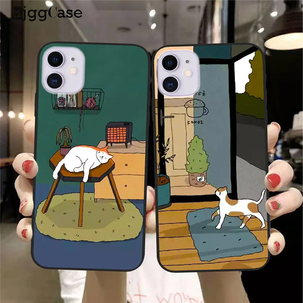 Милый чехол для телефона в стиле ретро с изображением японских кошек iPhone X Xs XR XSmax