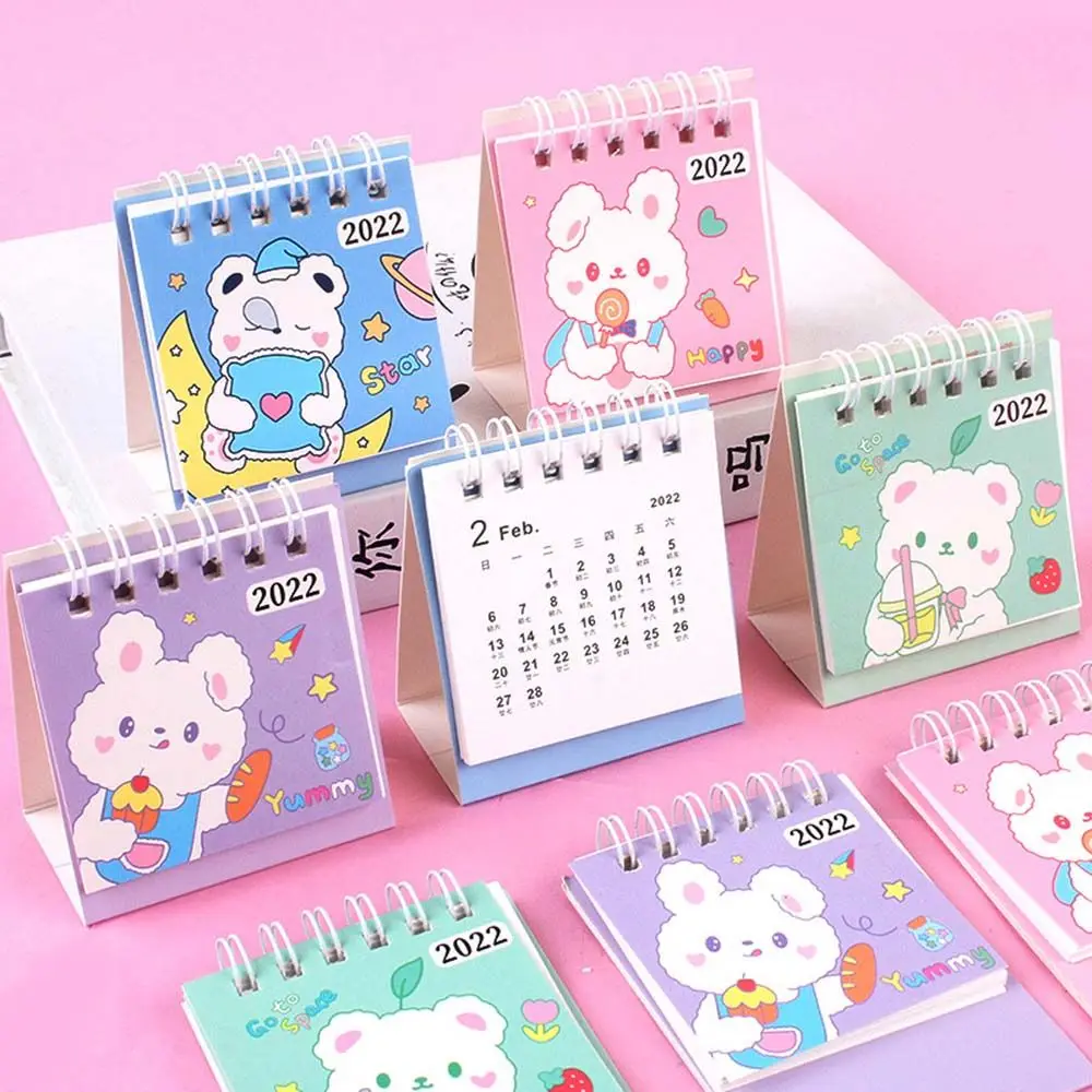 

2022 Year Kawaii Cute Cartoon Creative Mini Portable Desk Calendar Decoration Gift Kid Stationery School Office Planner Supplies
